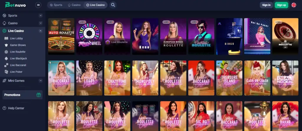 Betnuvo live casino